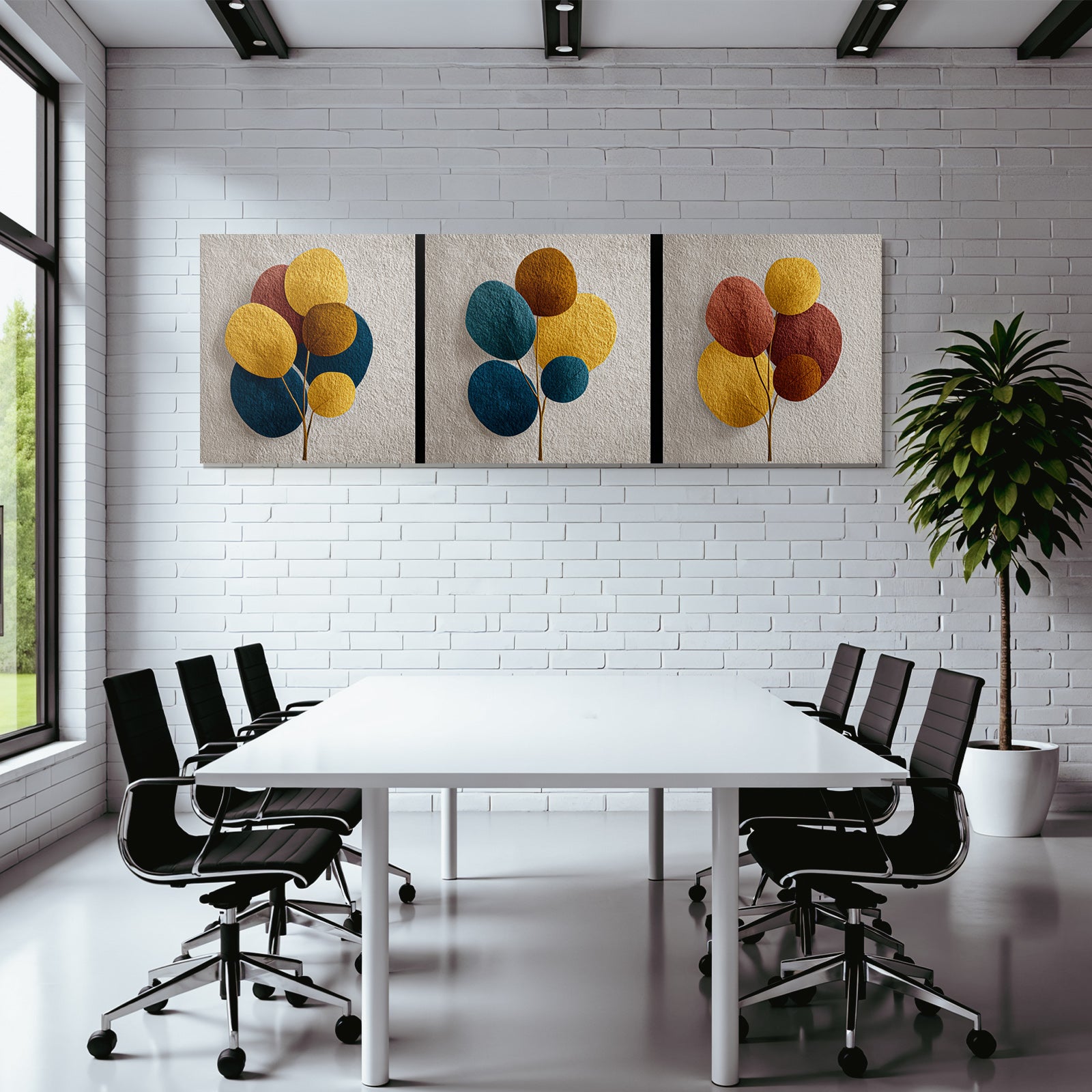 Triptychon Von Pflanzen In Erdtoenen Mit Texturiertem Hintergrund