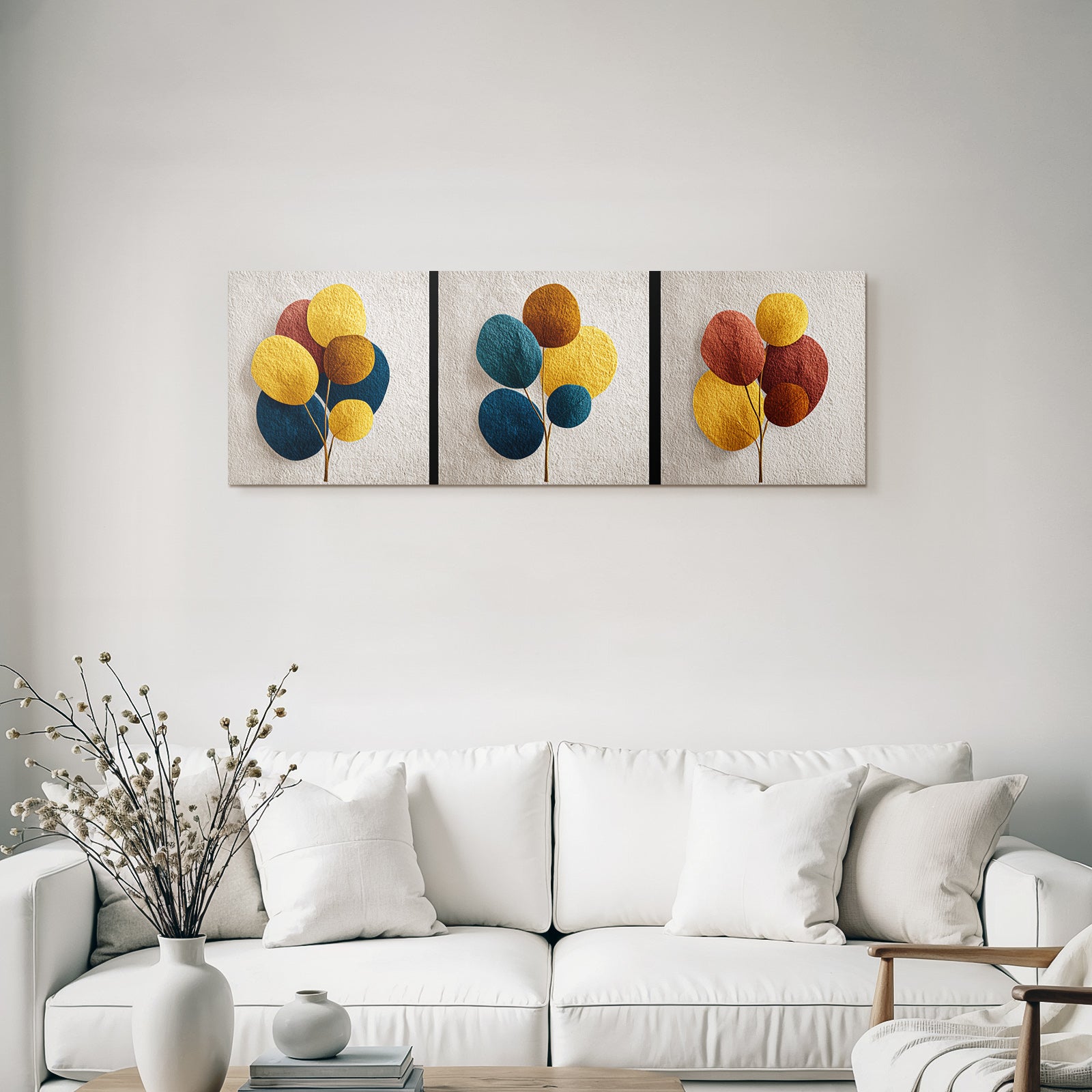 Triptychon Von Pflanzen In Erdtoenen Mit Texturiertem Hintergrund