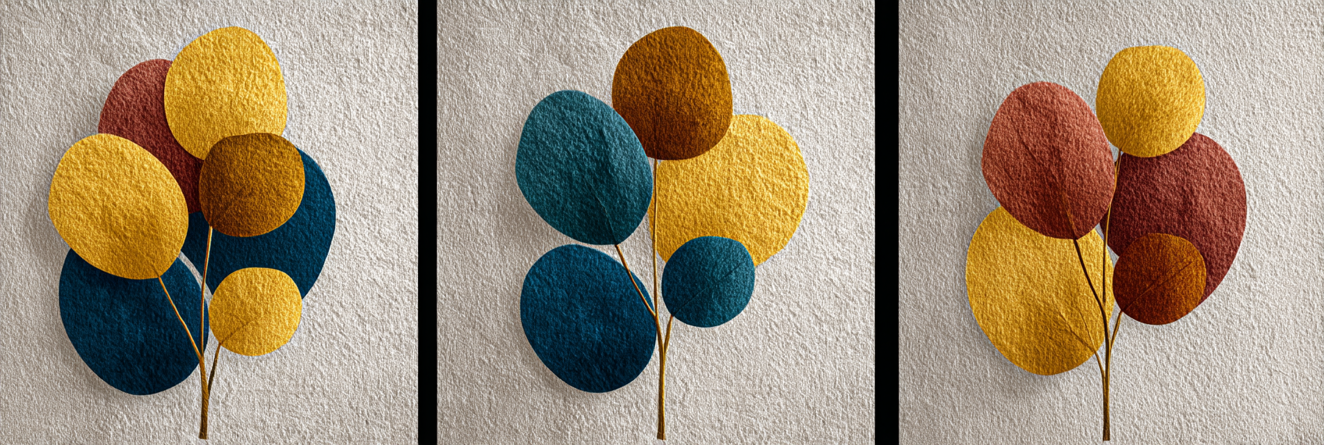 Triptychon Von Pflanzen In Erdtoenen Mit Texturiertem Hintergrund | Mid Century Modern | Einrichtungsstile