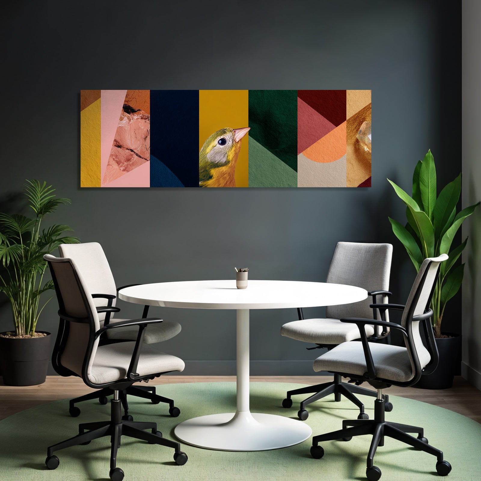 Vogel Vor Buntem Abstrakten Hintergrund Geometrischen Formen Und Texturen