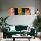 Vogel Vor Buntem Abstrakten Hintergrund Geometrischen Formen Und Texturen