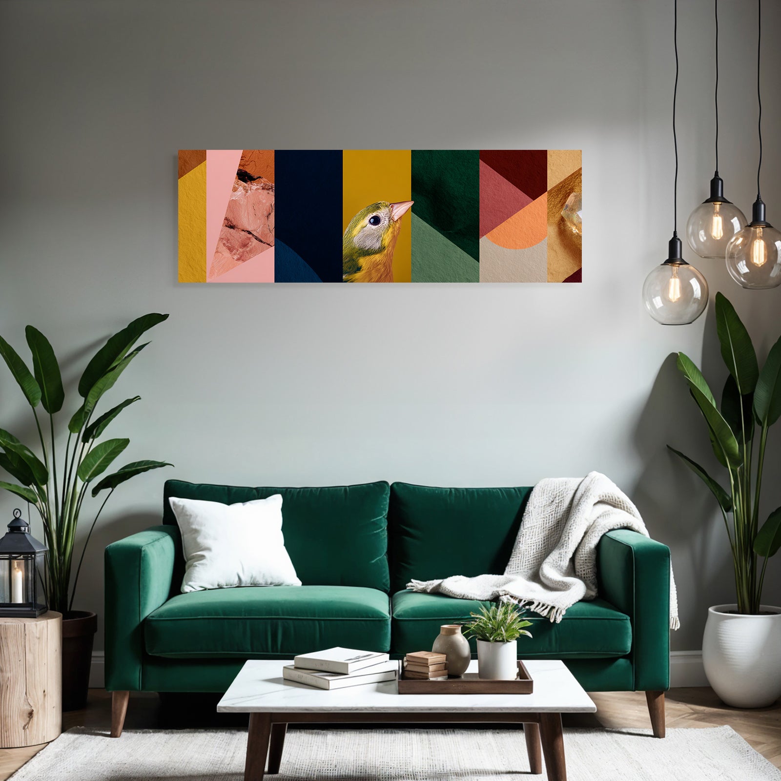 Vogel Vor Buntem Abstrakten Hintergrund Geometrischen Formen Und Texturen