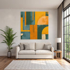 Abstract Geometric Design Green Yellow Orange