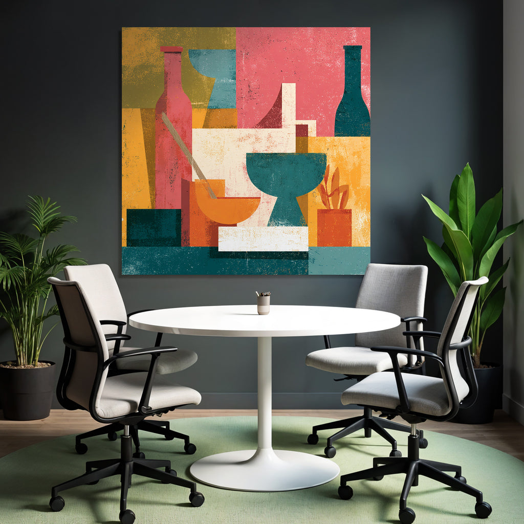 Abstract arrangement of shapes and colors in modern style