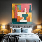 Abstract arrangement of shapes and colors in modern style