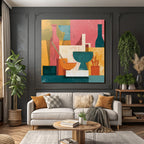 Abstract arrangement of shapes and colors in modern style