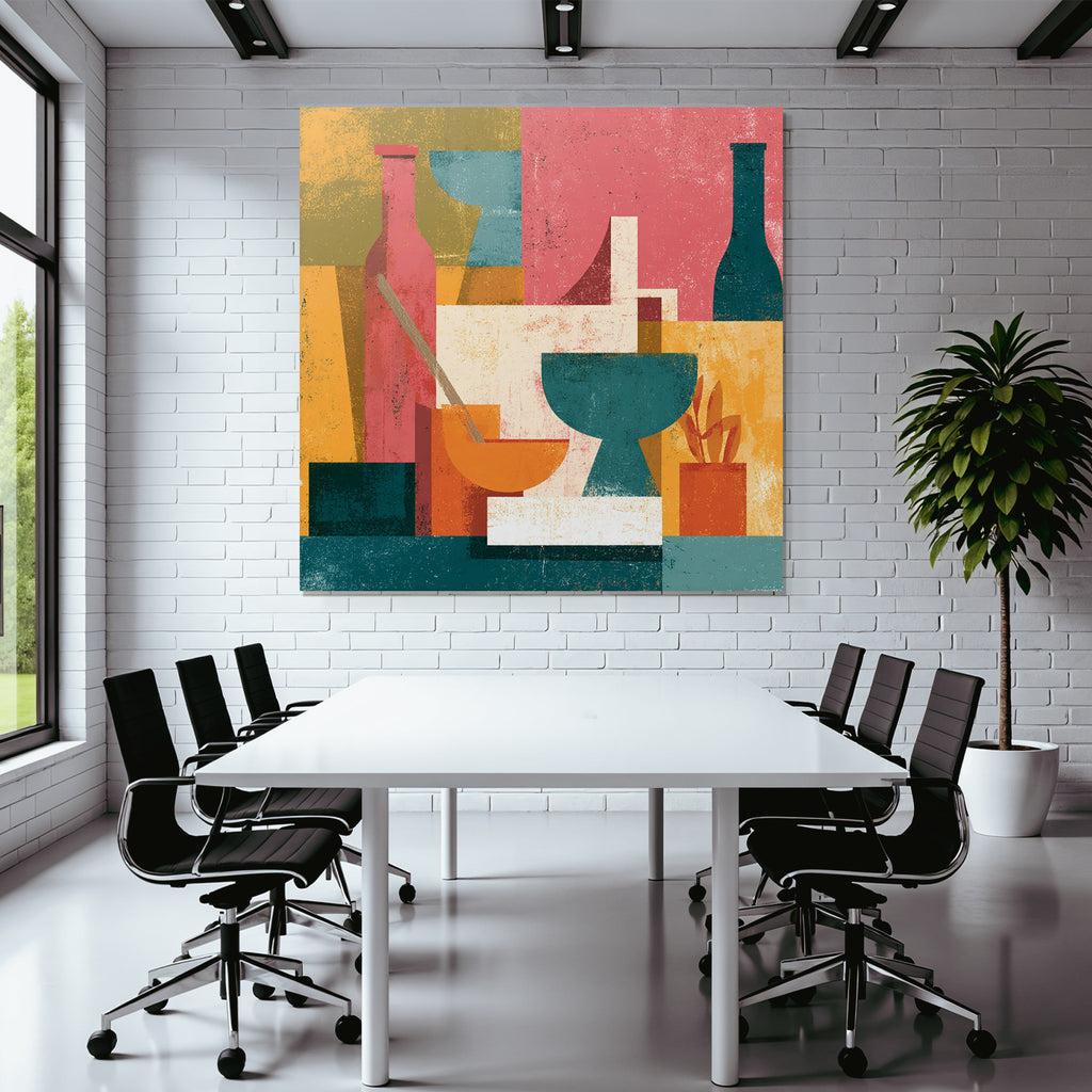 Abstract arrangement of shapes and colors in modern style