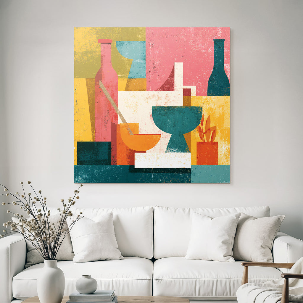 Abstract arrangement of shapes and colors in modern style