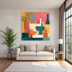 Abstract arrangement of shapes and colors in modern style