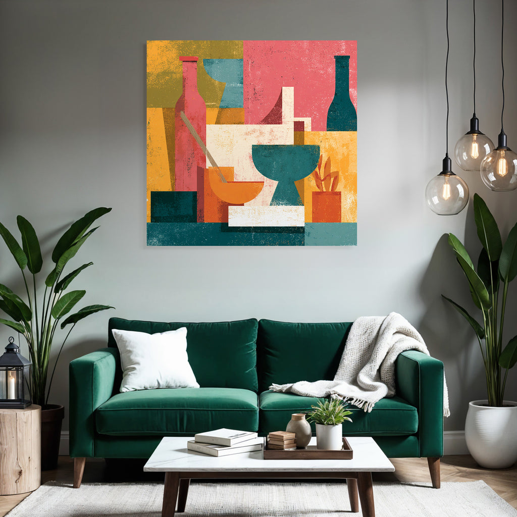 Abstract arrangement of shapes and colors in modern style