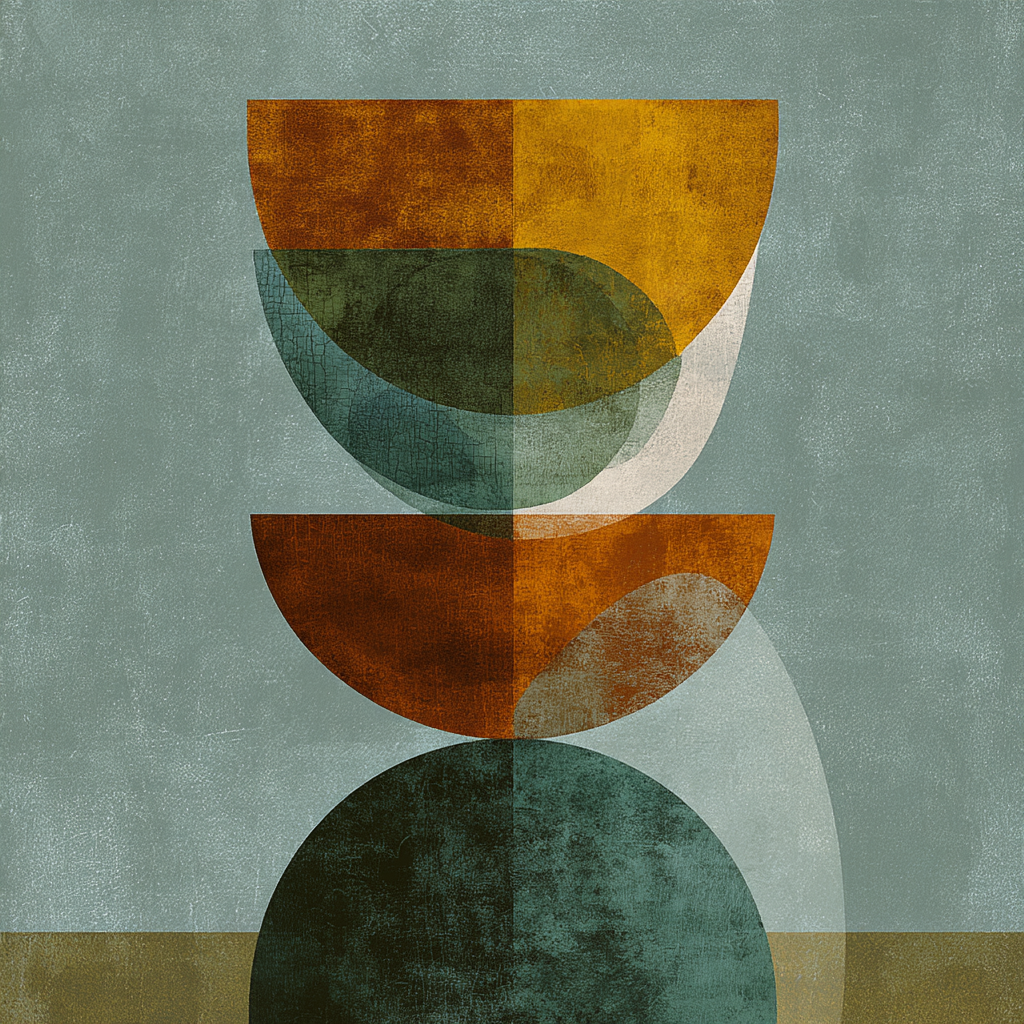 Abstrakte Digitale Kunst Geometrische Formen Orange Gruen Beige | Mid Century Modern | Einrichtungsstile