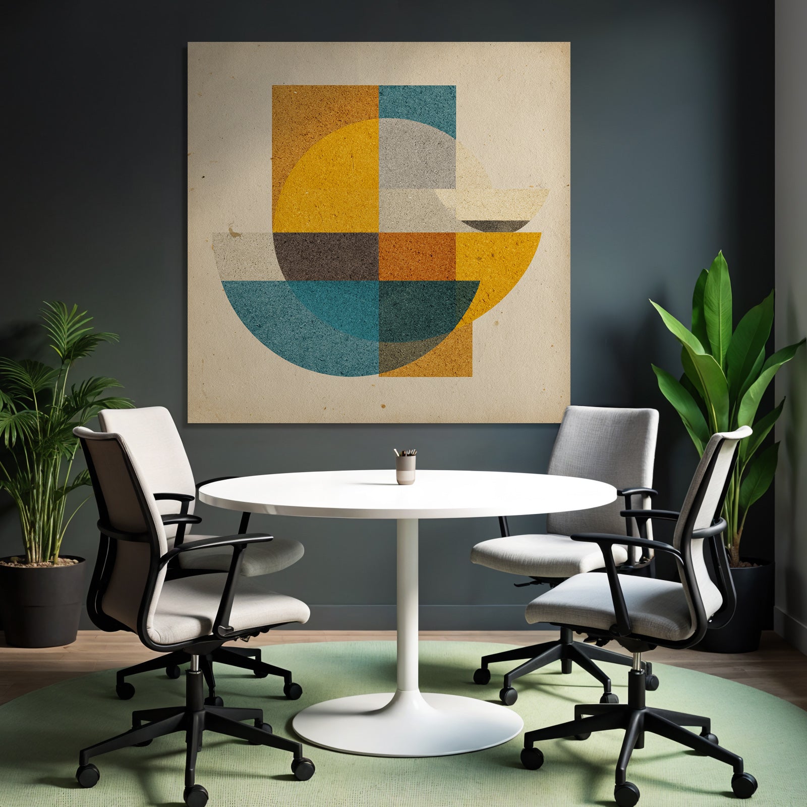 Abstrakte Geometrische Komposition Formen Farben Kreise Rechtecke Halbkreise