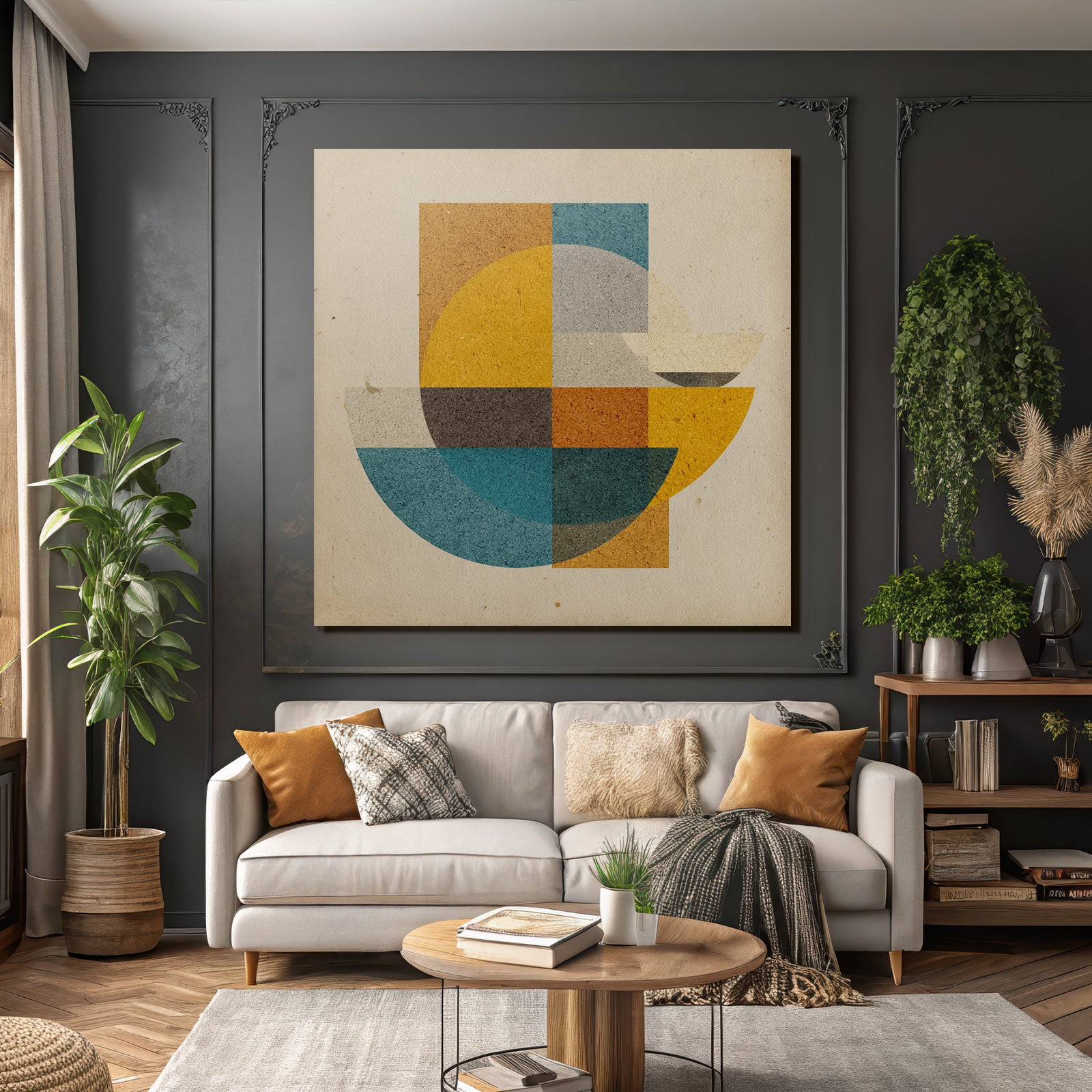 Abstrakte Geometrische Komposition Formen Farben Kreise Rechtecke Halbkreise