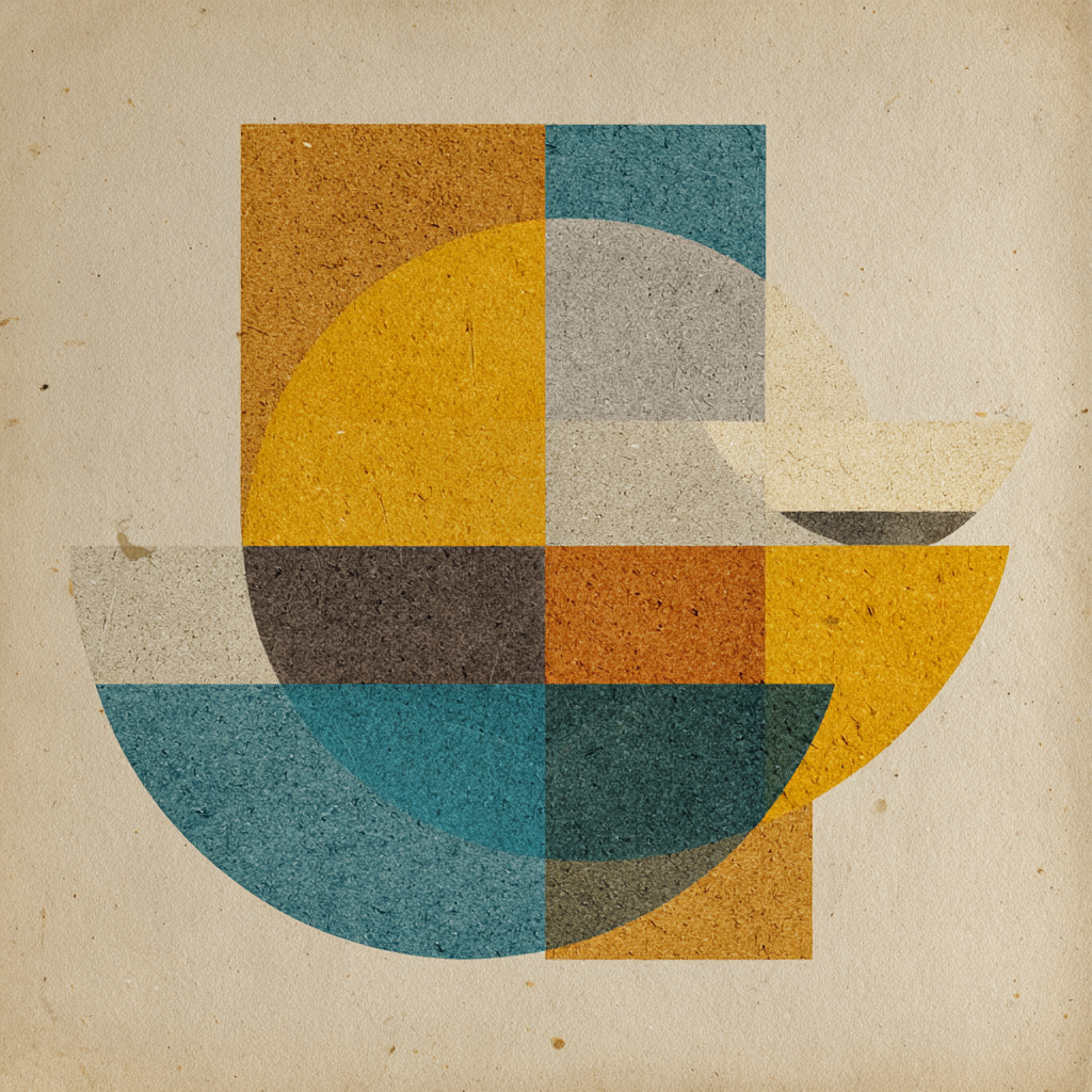 Abstrakte Geometrische Komposition Formen Farben Kreise Rechtecke Halbkreise | Mid Century Modern | Einrichtungsstile