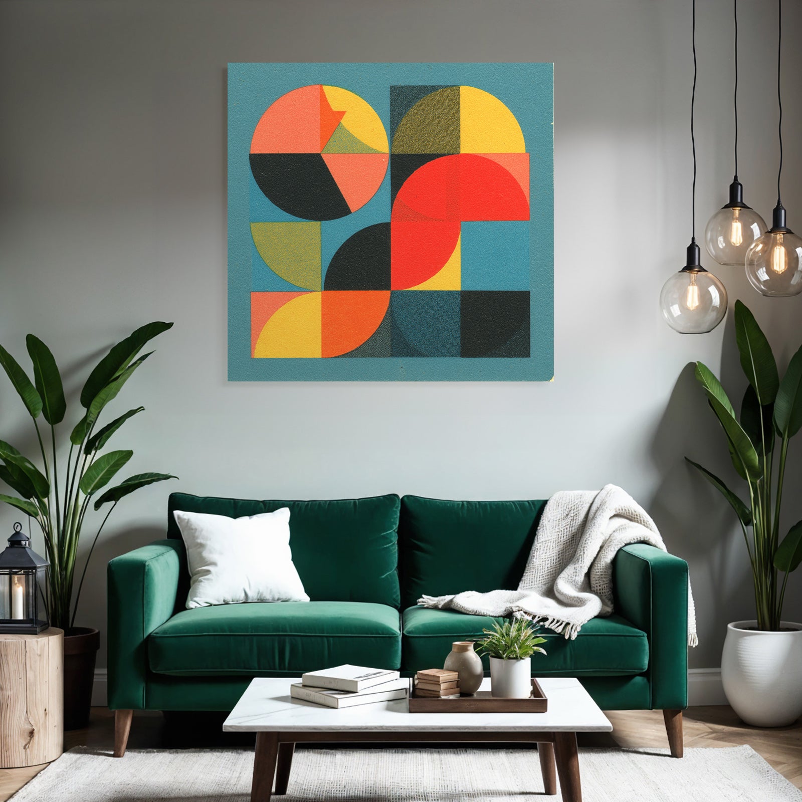 Abstrakte Geometrische Komposition Mit Bunten Formen Auf Blauem Hintergrund