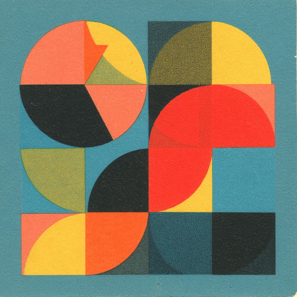 Abstrakte Geometrische Komposition Mit Bunten Formen Auf Blauem Hintergrund | Mid Century Modern | Einrichtungsstile