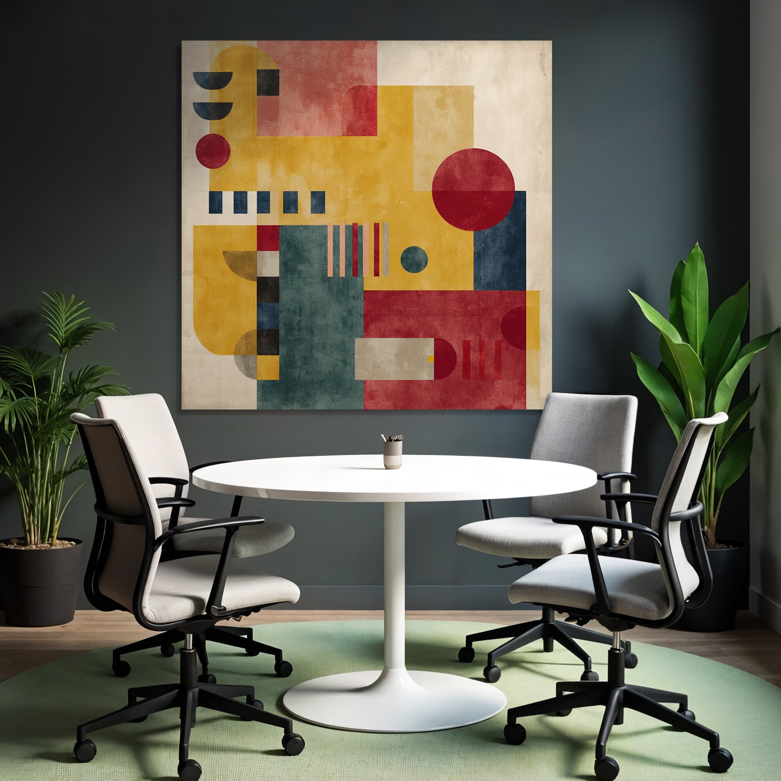 Abstrakte Geometrische Kunst Kreise Rechtecke Linien Bunt