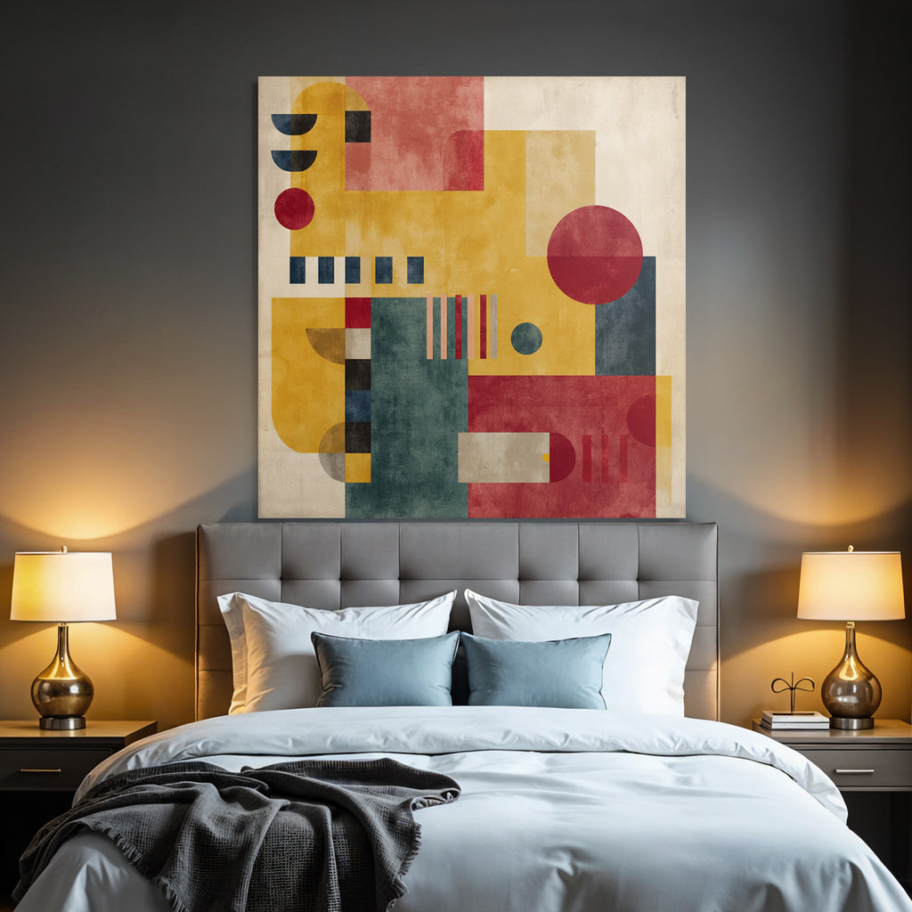 Abstract Geometric Art Circles Rectangles Lines Colorful
