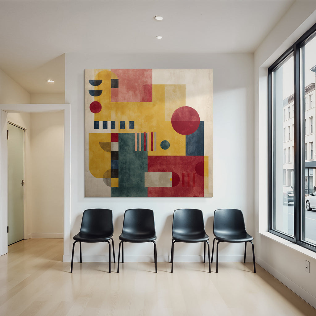 Abstract Geometric Art Circles Rectangles Lines Colorful