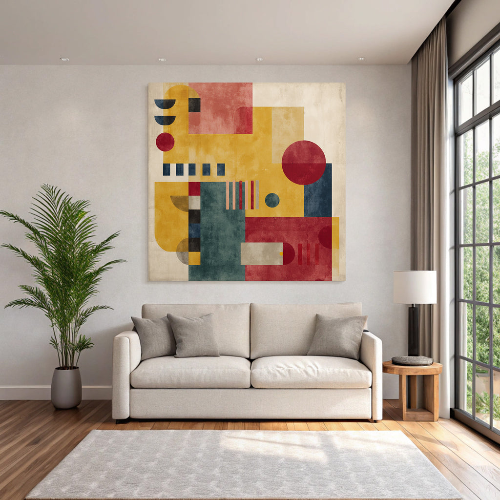 Abstract Geometric Art Circles Rectangles Lines Colorful
