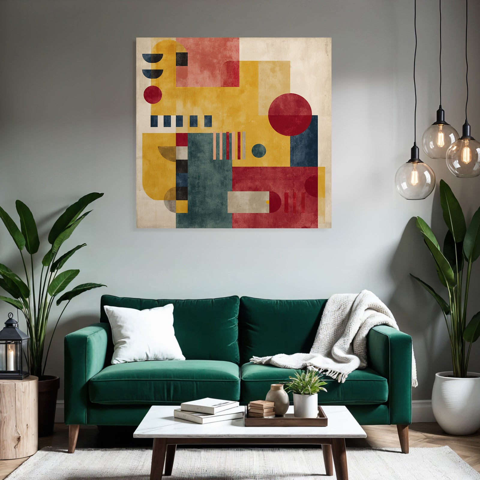 Abstrakte Geometrische Kunst Kreise Rechtecke Linien Bunt