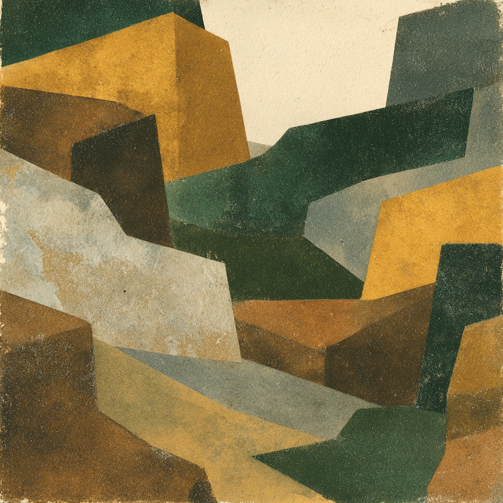 Abstrakte Geometrische Landschaft Illustration Gedaempfte Farben | Mid Century Modern | Einrichtungsstile