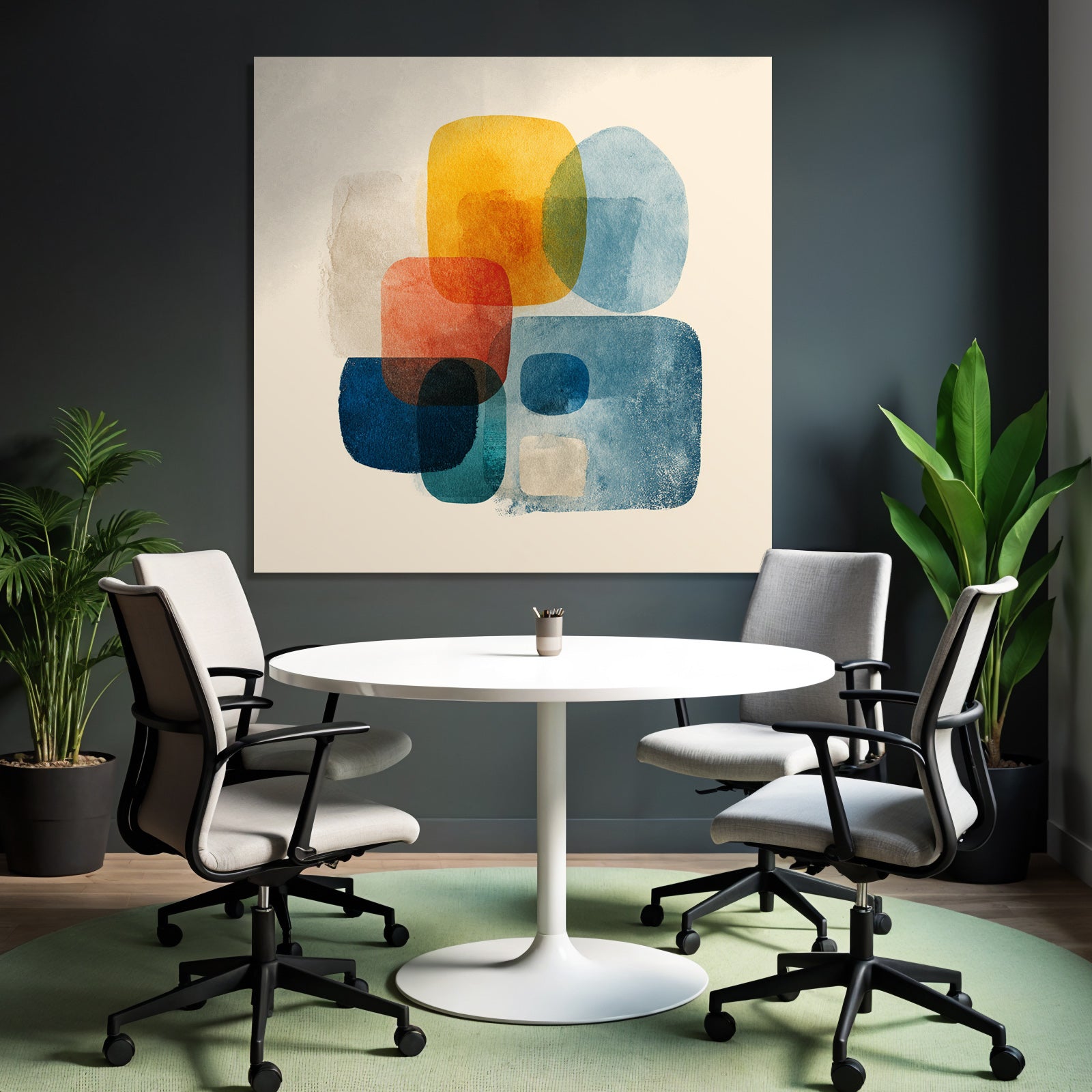 Abstrakte Illustration Ueberschneidende Formen Farben Gelb Orange Blau Beige