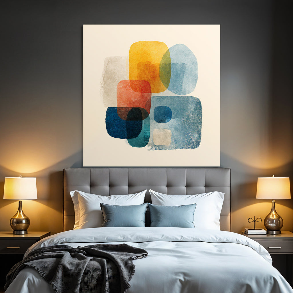 Abstract Illustration Intersecting Shapes Colors Yellow Orange Blue Beige