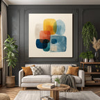 Abstract Illustration Intersecting Shapes Colors Yellow Orange Blue Beige
