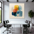Abstract Illustration Intersecting Shapes Colors Yellow Orange Blue Beige