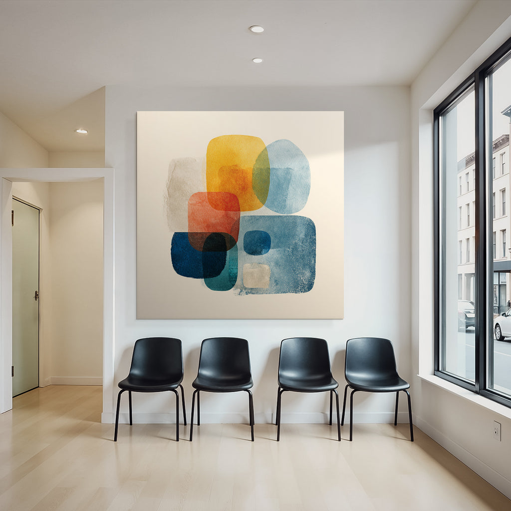 Abstract Illustration Intersecting Shapes Colors Yellow Orange Blue Beige