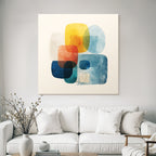 Abstract Illustration Intersecting Shapes Colors Yellow Orange Blue Beige