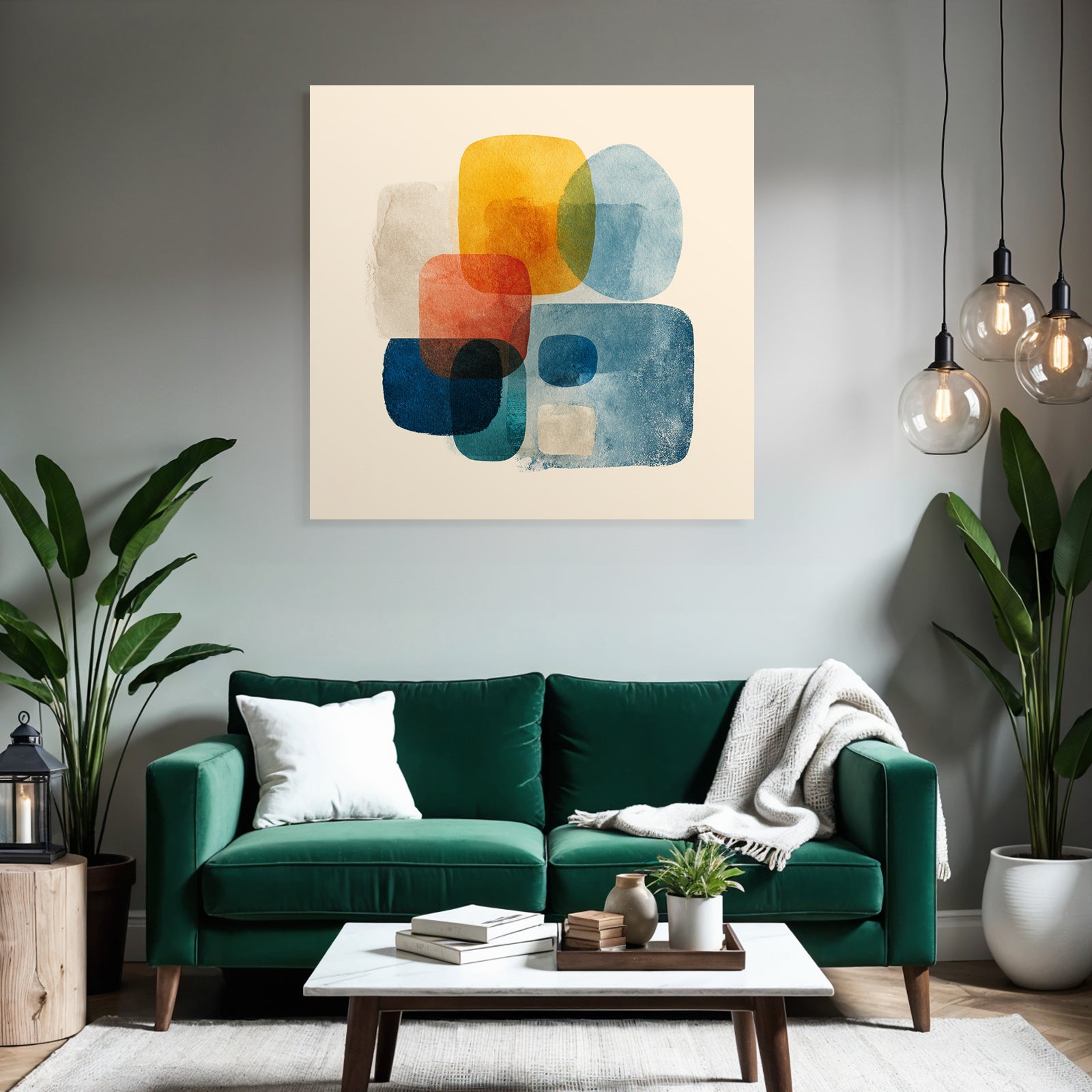Abstrakte Illustration Ueberschneidende Formen Farben Gelb Orange Blau Beige