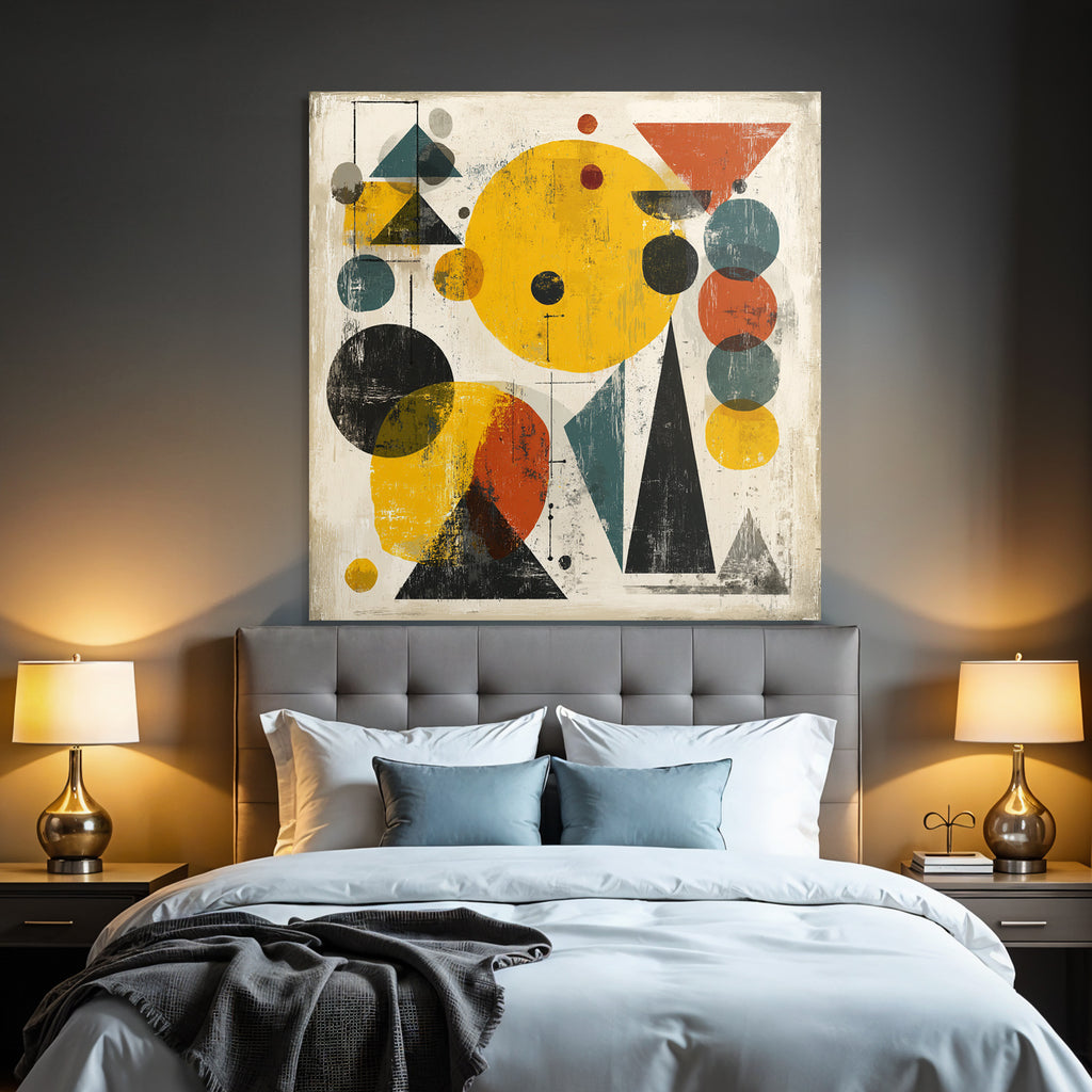 Abstrakte Komposition Geometrische Formen Gelb Schwarz Rot Teal Texturiert