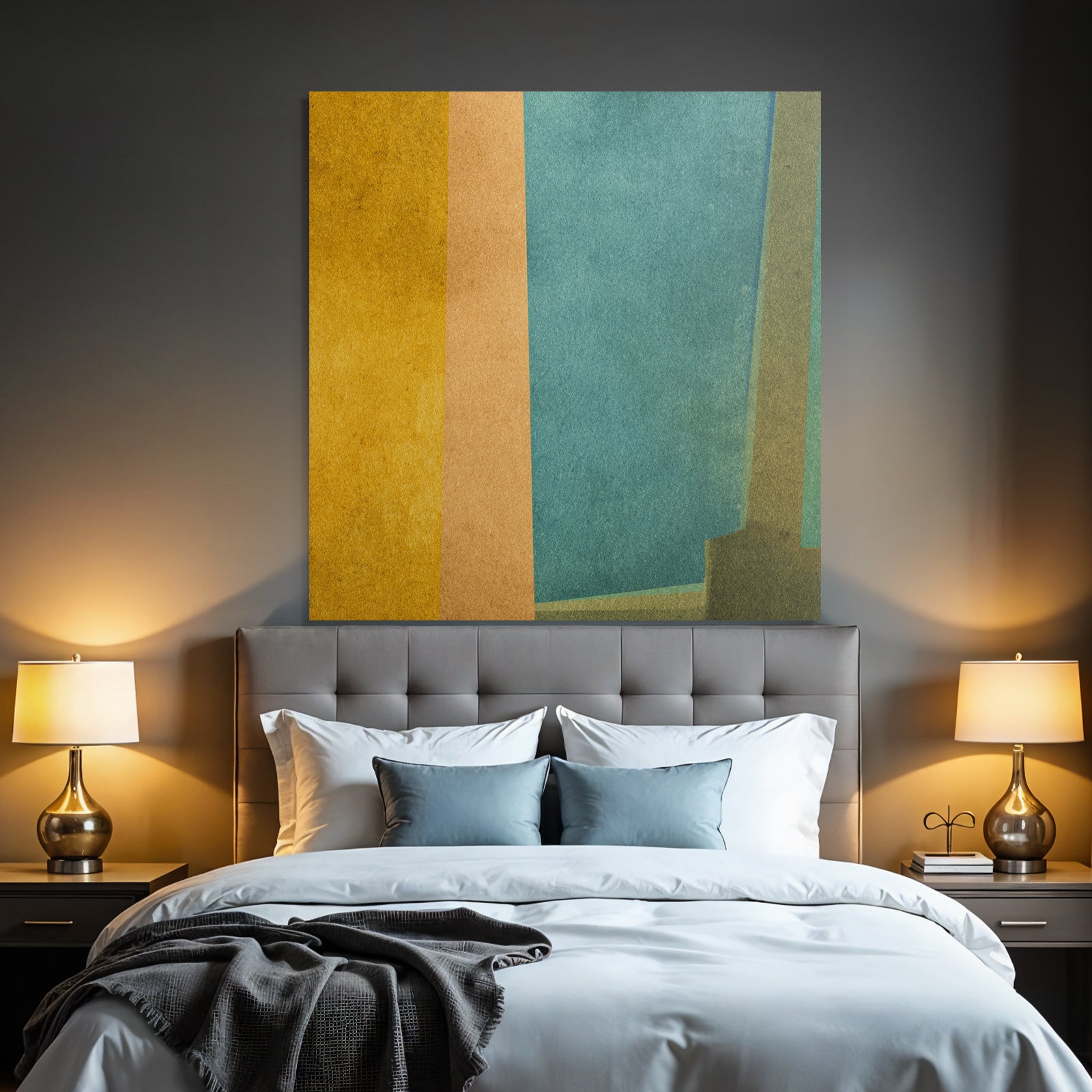 Abstrakte Kunst Farbbloecke Gelb Orange Blau Texturiert