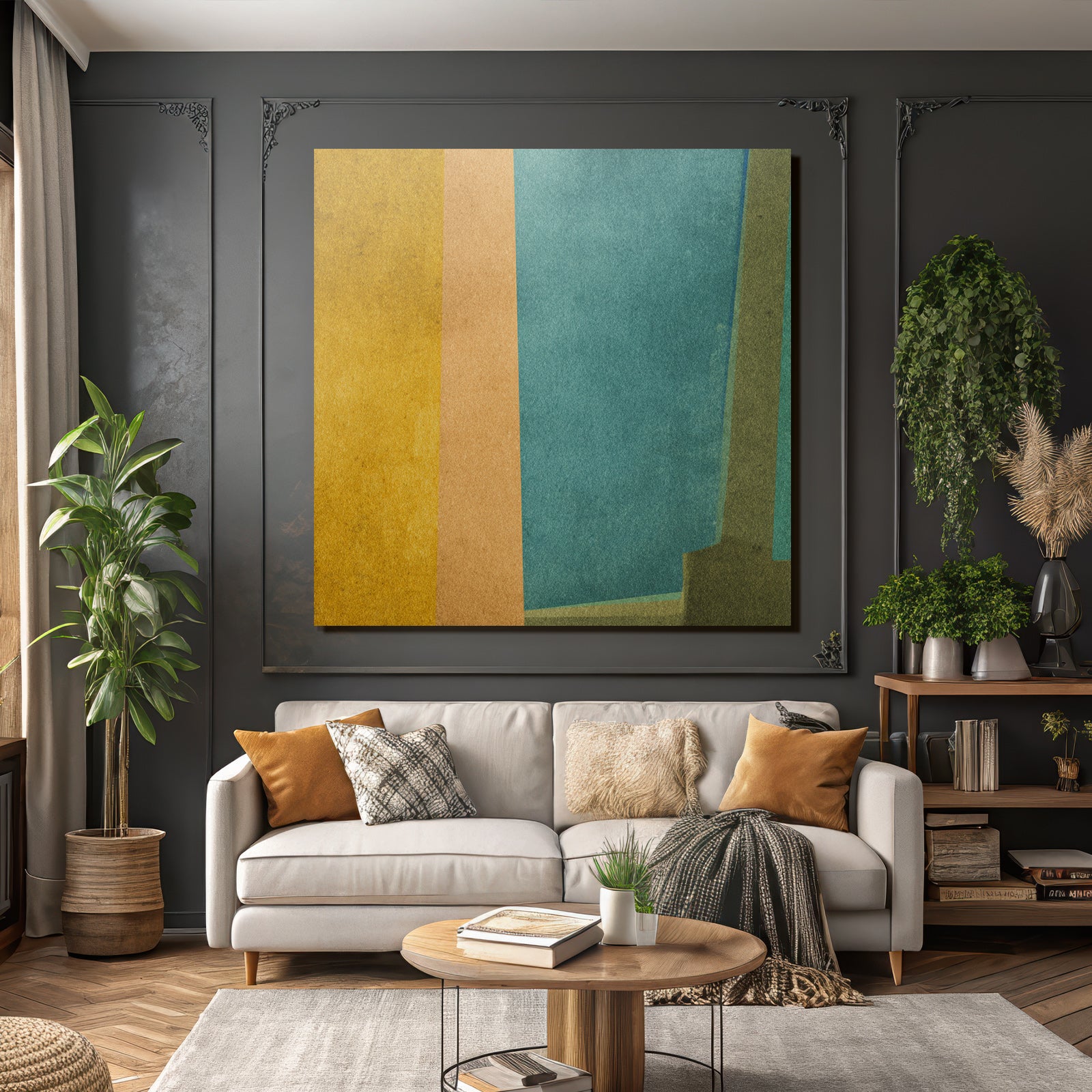 Abstrakte Kunst Farbbloecke Gelb Orange Blau Texturiert