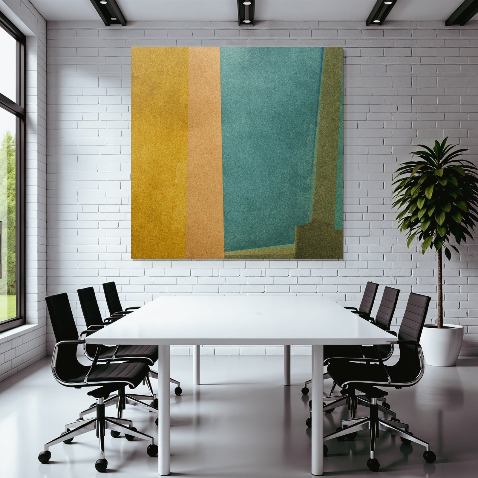 Abstrakte Kunst Farbbloecke Gelb Orange Blau Texturiert
