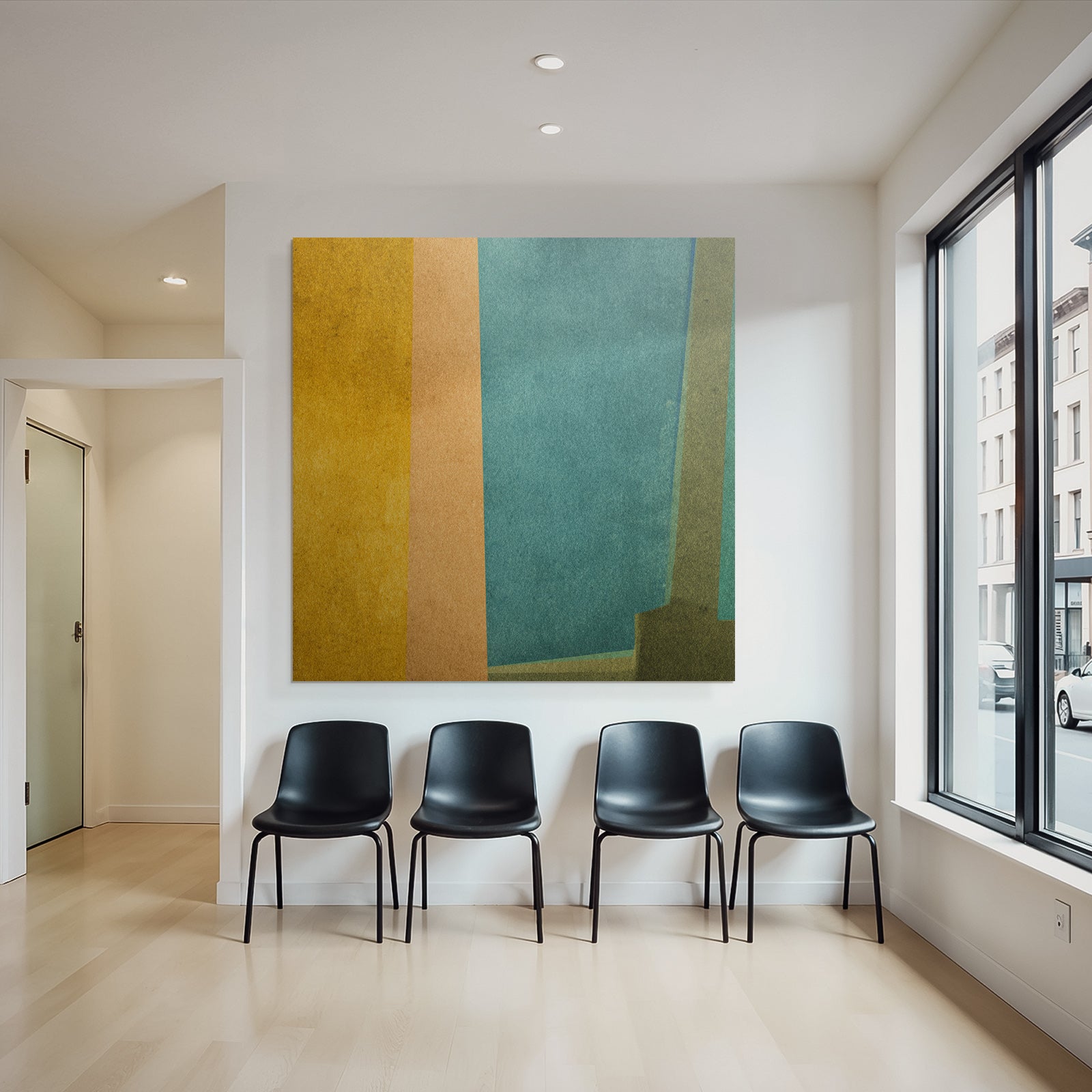 Abstrakte Kunst Farbbloecke Gelb Orange Blau Texturiert