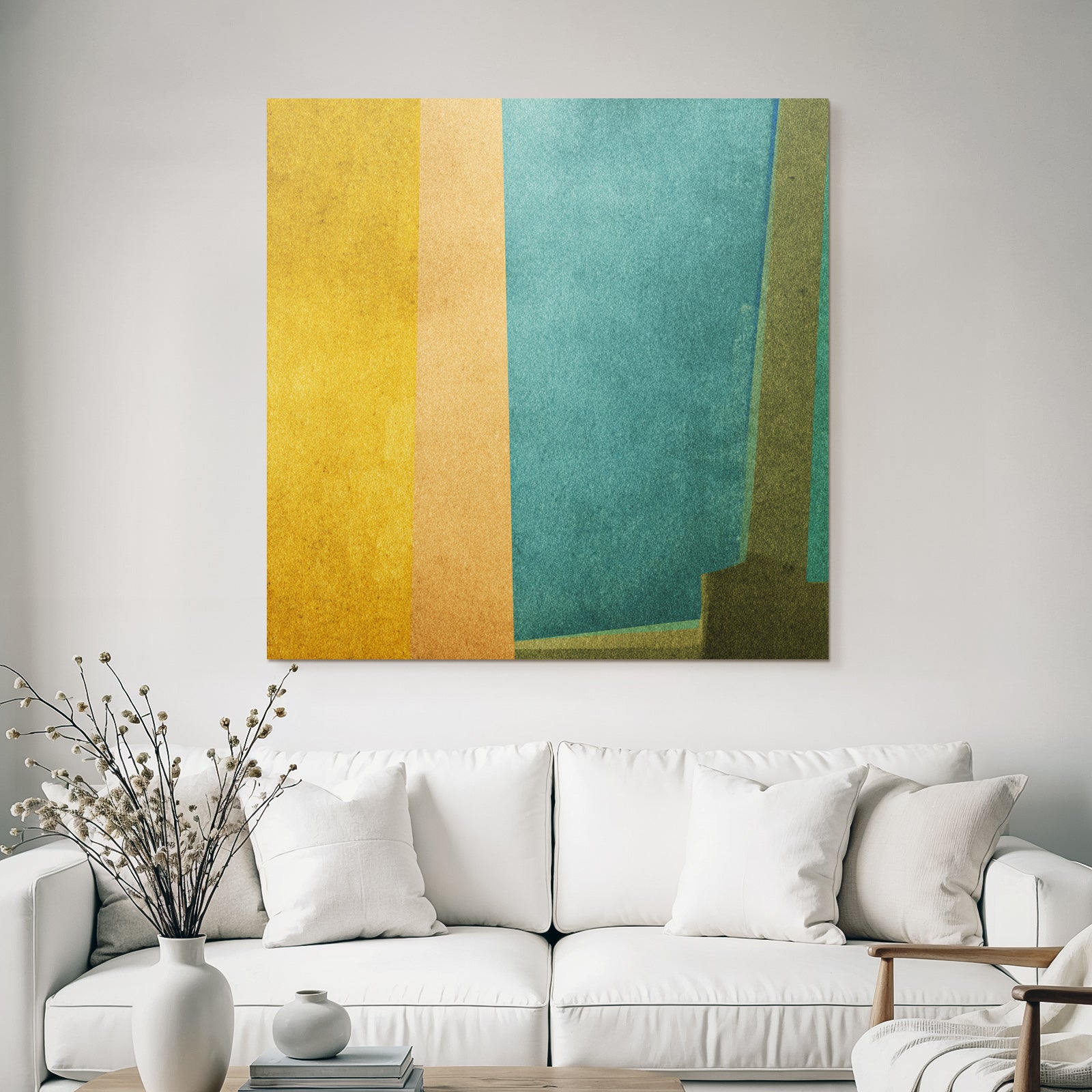 Abstrakte Kunst Farbbloecke Gelb Orange Blau Texturiert