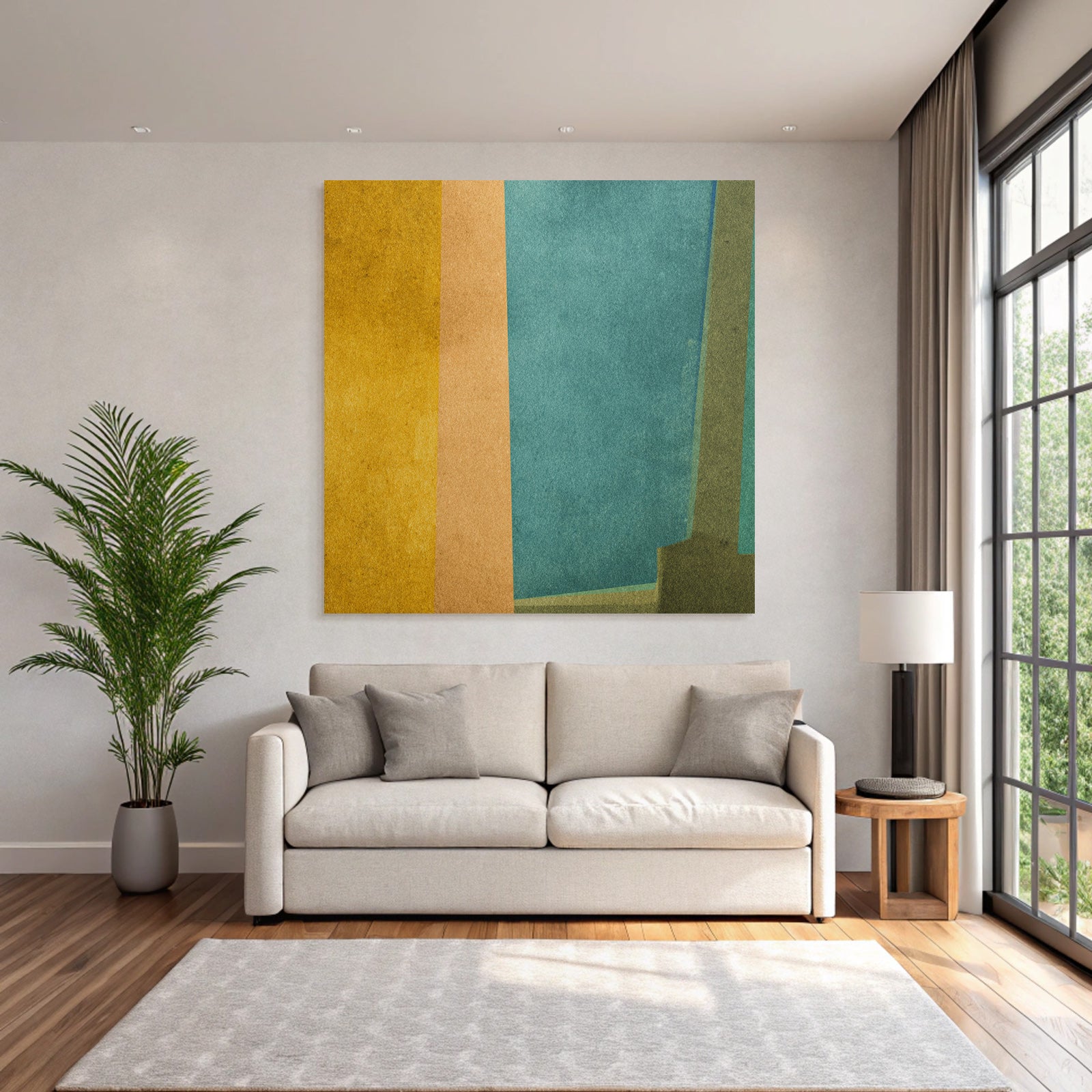 Abstrakte Kunst Farbbloecke Gelb Orange Blau Texturiert