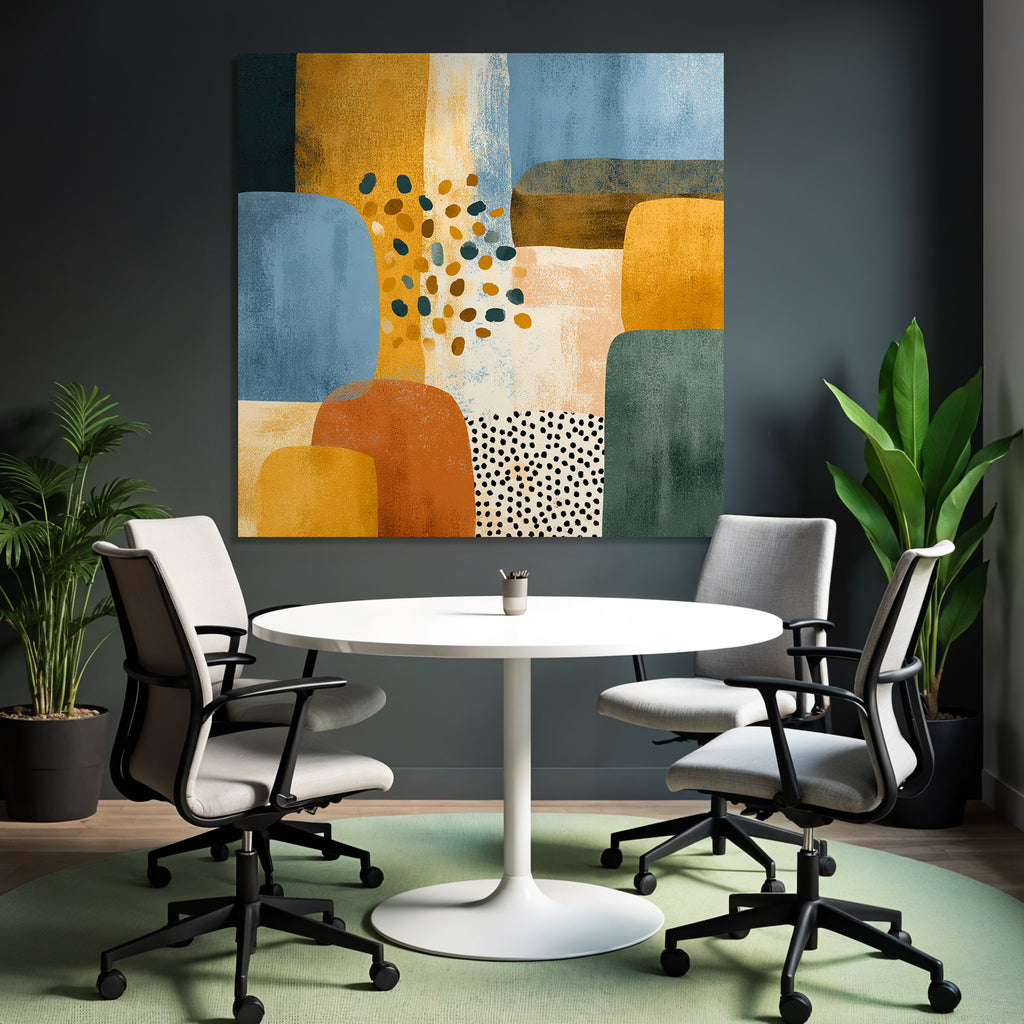 Abstrakte Kunst Mit Formen Und Farben Blau Orange Gelb Gruen Texturiert