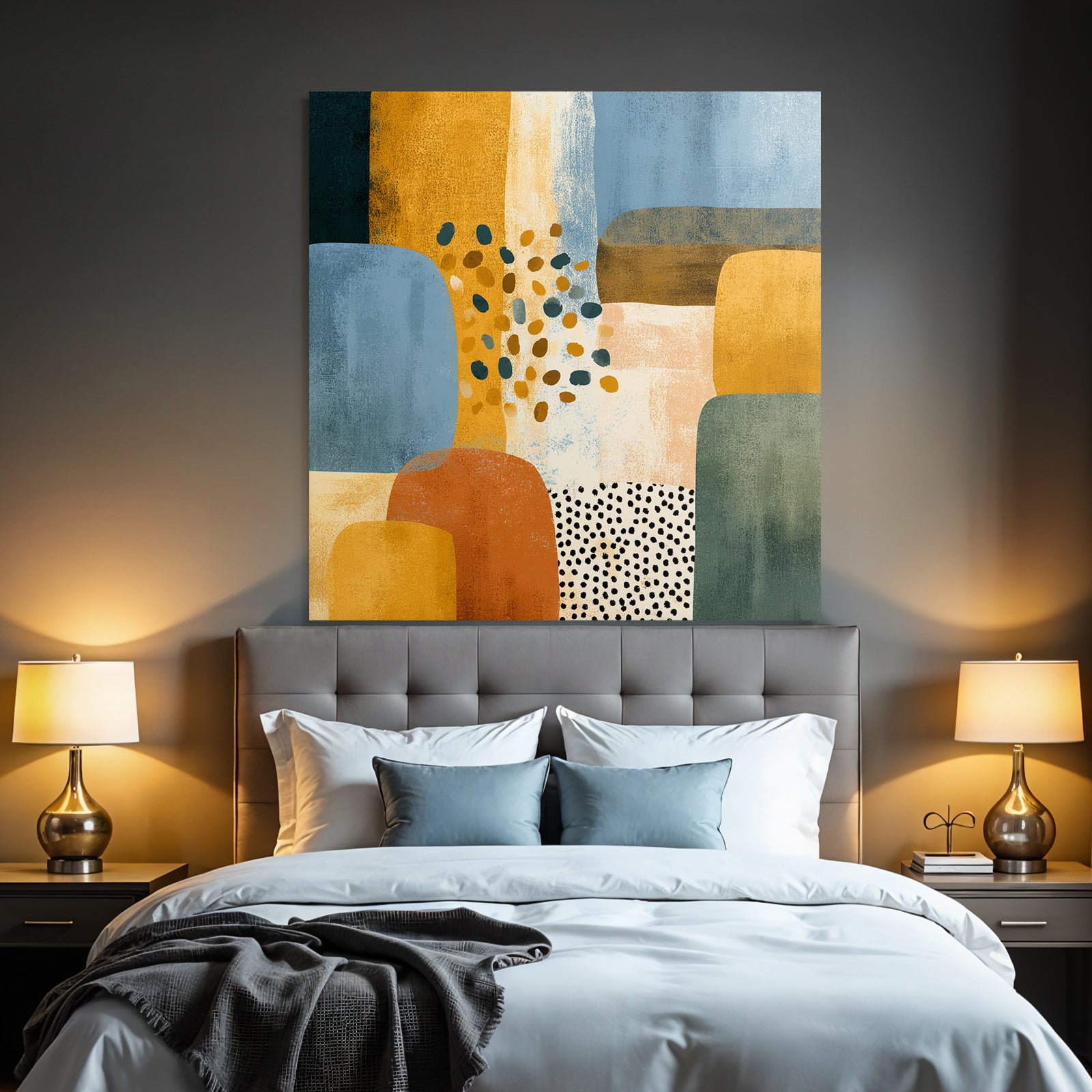 Abstrakte Kunst Mit Formen Und Farben Blau Orange Gelb Gruen Texturiert