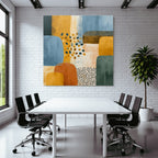 Abstrakte Kunst Mit Formen Und Farben Blau Orange Gelb Gruen Texturiert