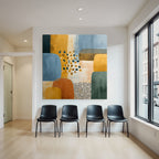 Abstrakte Kunst Mit Formen Und Farben Blau Orange Gelb Gruen Texturiert