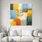 Abstrakte Kunst Mit Formen Und Farben Blau Orange Gelb Gruen Texturiert