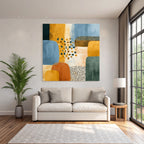 Abstrakte Kunst Mit Formen Und Farben Blau Orange Gelb Gruen Texturiert