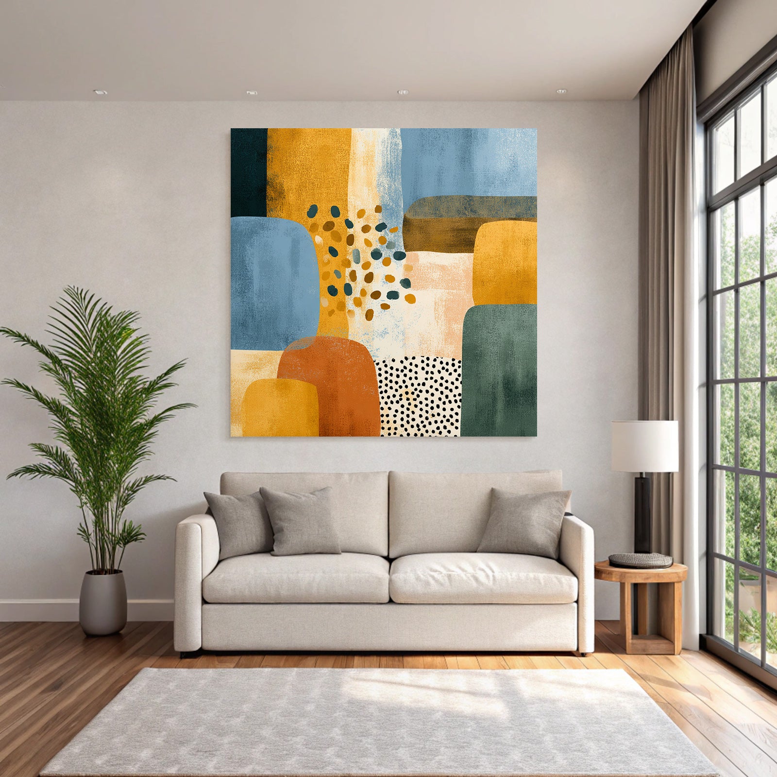 Abstrakte Kunst Mit Formen Und Farben Blau Orange Gelb Gruen Texturiert