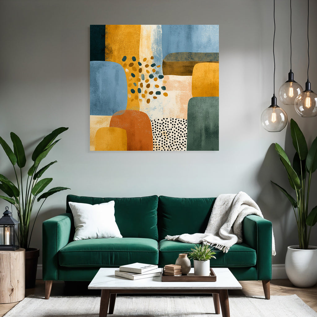 Abstrakte Kunst Mit Formen Und Farben Blau Orange Gelb Gruen Texturiert