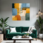 Abstrakte Kunst Mit Formen Und Farben Blau Orange Gelb Gruen Texturiert