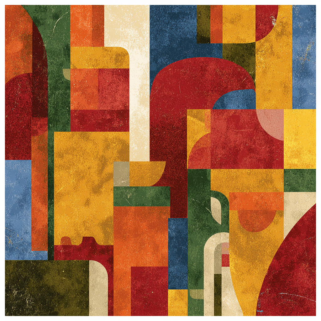 Abstraktes Kunstwerk Geometrische Formen Lebendige Farben | Mid Century Modern | Einrichtungsstile